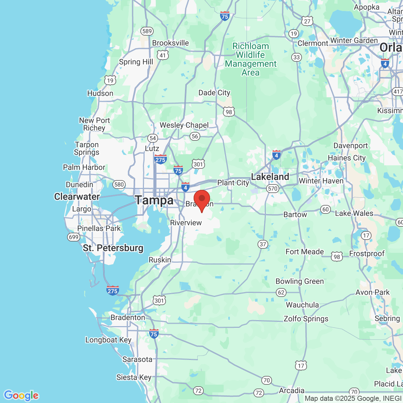 Google map image of our location in 2922 Lithia Pinecrest Rd Valrico, FL